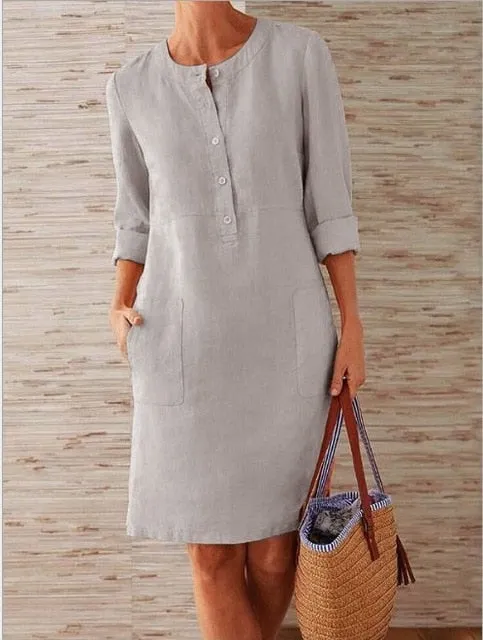 Linen Round Neck Dress